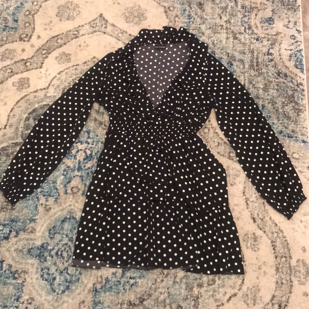 Polka Dot Mini Dress. Long sleeve. Deep neckline
